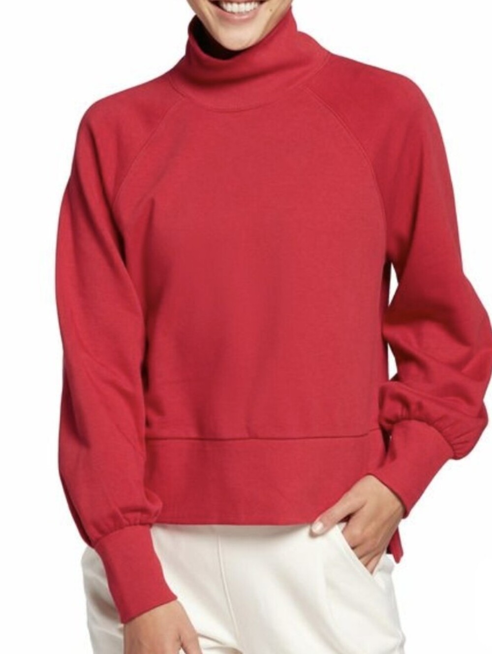 CALIA by Carrie Underwood French Terry Mock Neck Pullover Medium Fuscia Red
